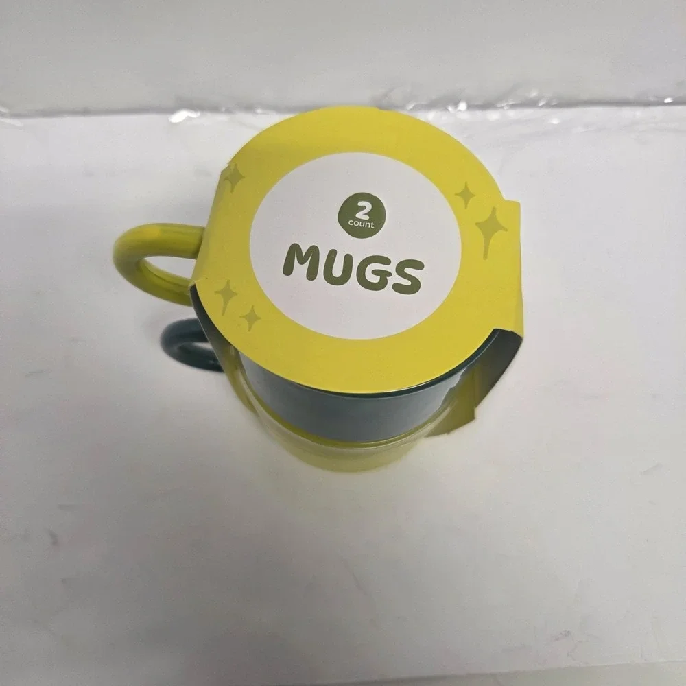 NEW Matcha Mugs Playground Set of‎ 2 Teal & Yellow glass mugs/hand crafted